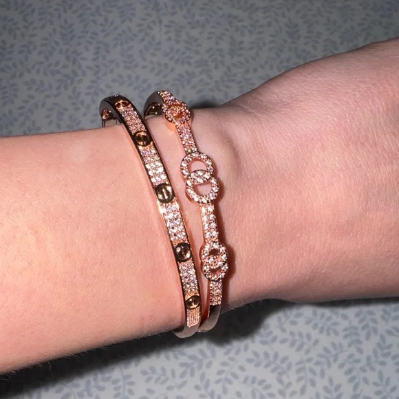 Lenovo Rose Gold Women's Bangle Bracelet Set - Sparkling Duo - Picture 3 of 3